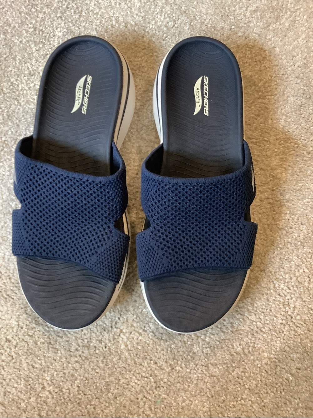 Skechers Navy and White Mesh Slide Sandals